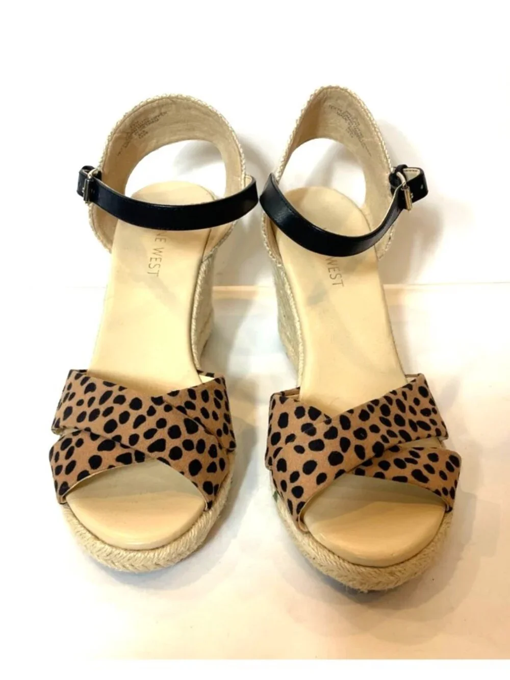Nine West Joydyn Cheetah Print Espadrille Wedge Sandals Ankle Strap Size 7.5